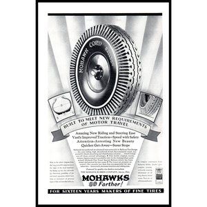 1929 Mohawk Cord Company Balloon Tire Vintage Print Ad Tires Wall Art